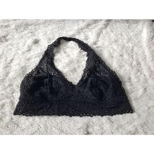 Aerie black lace halter bralette lined unpadded bra size large